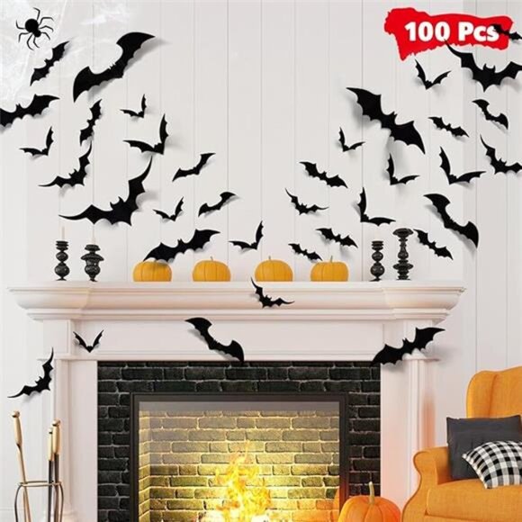 100pcs 3D PVC Bats Wall Decor Halloween Party Decorations - Picture 3 of 7